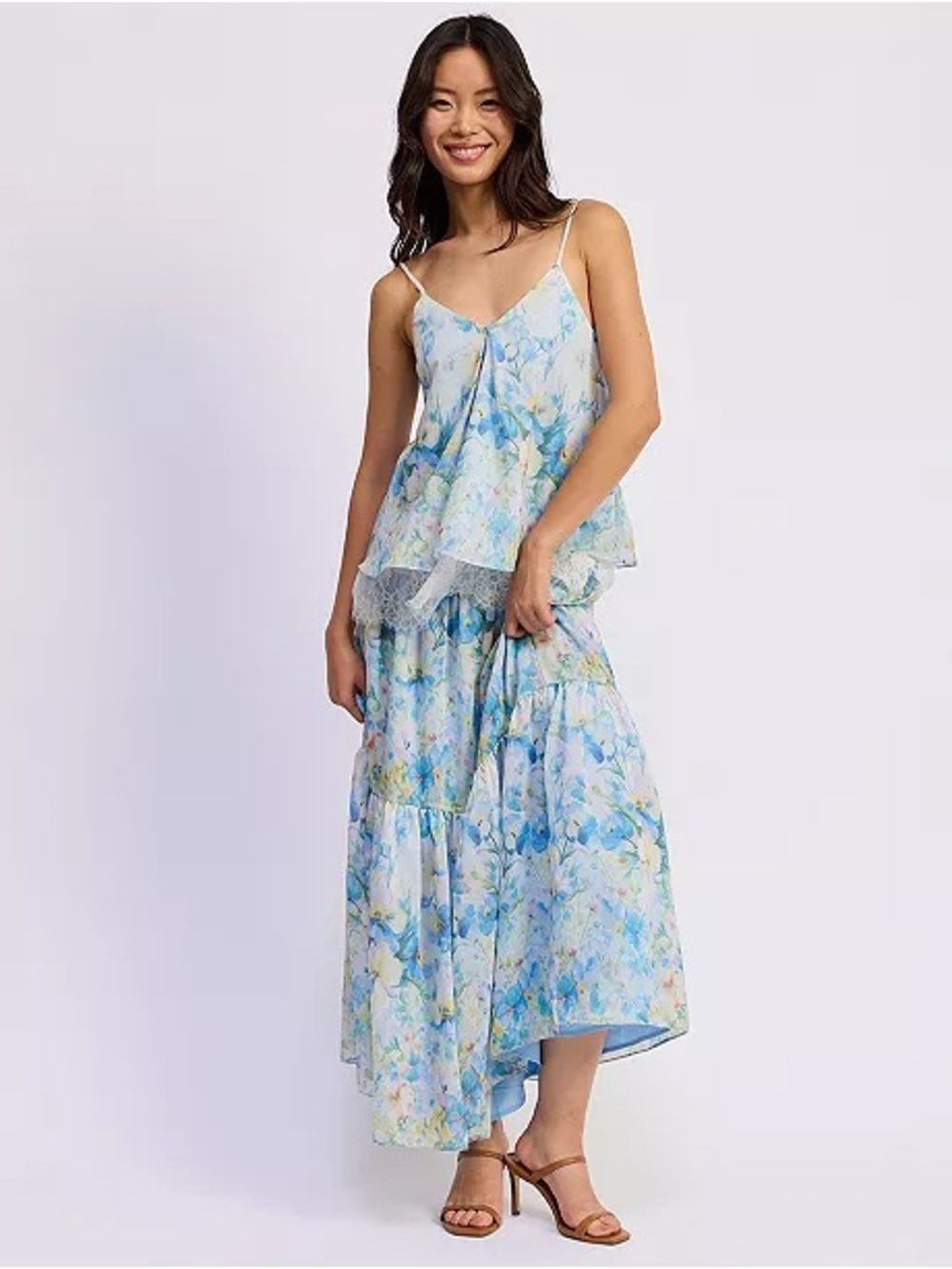 En Saison Women's Vivian Maxi Skirt Floral Blue NWT Medium MSRP $106